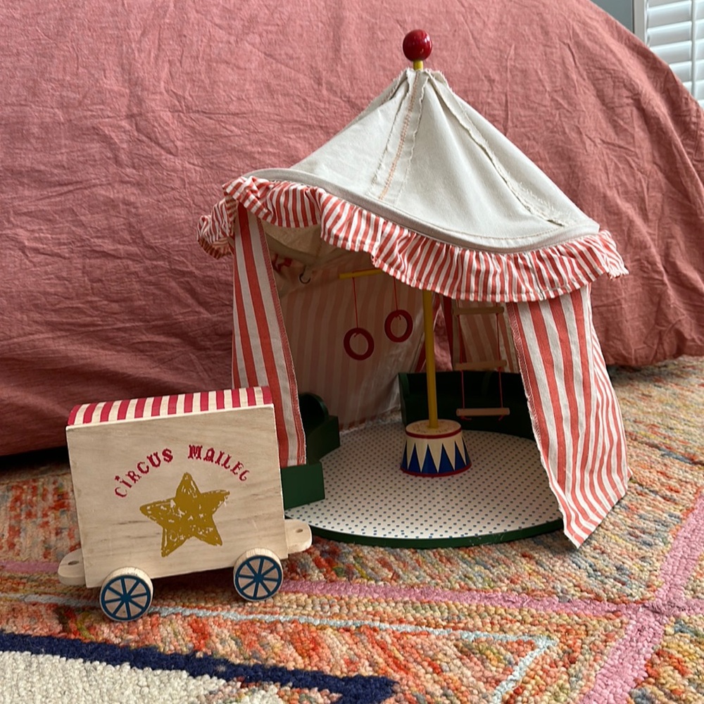 Retired 2013 MAILEG Red Round Circus Tent and 2015 Circus Wagon